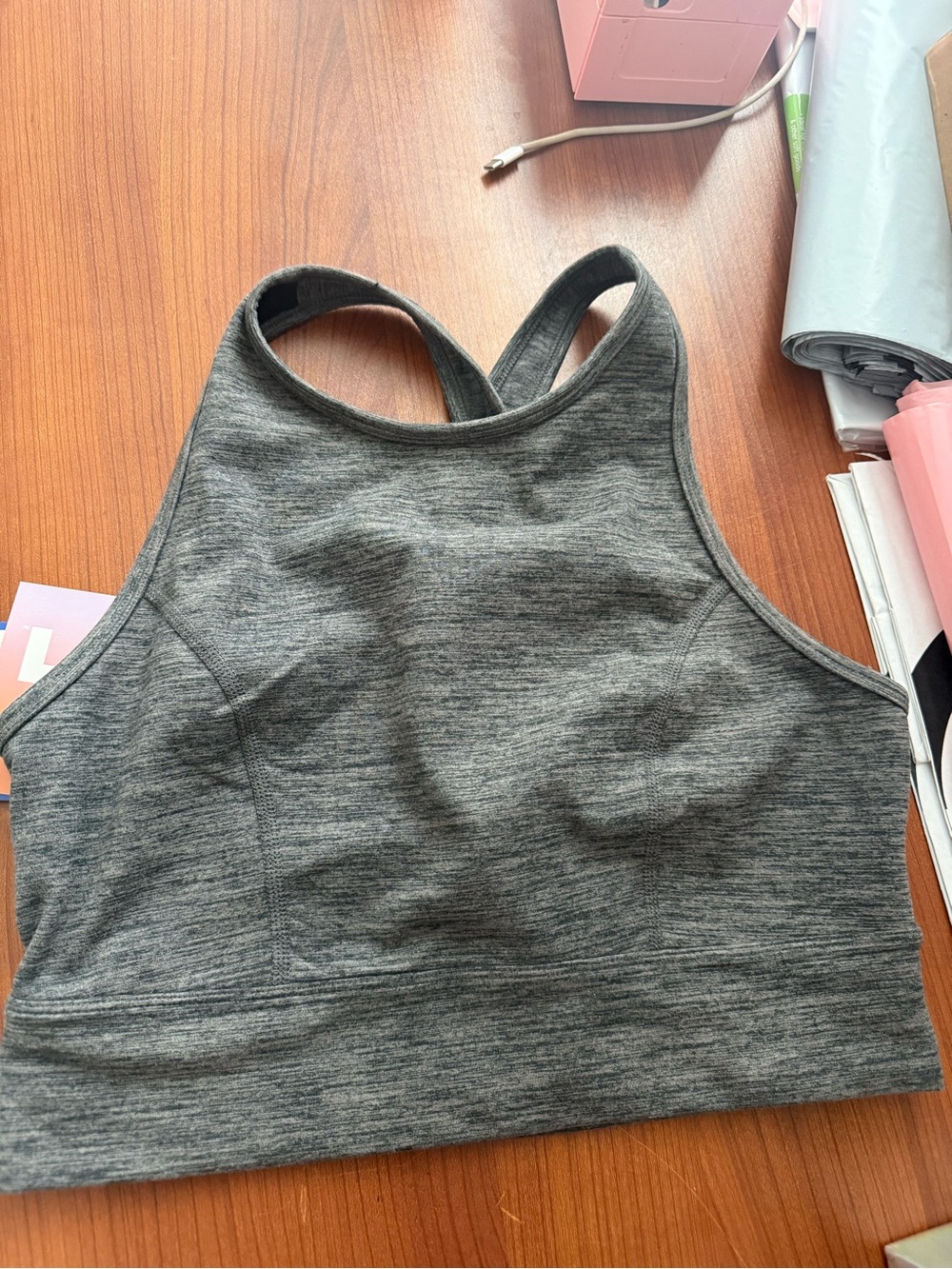 JoyLab Gray High-Neck Crossback Sports Bra